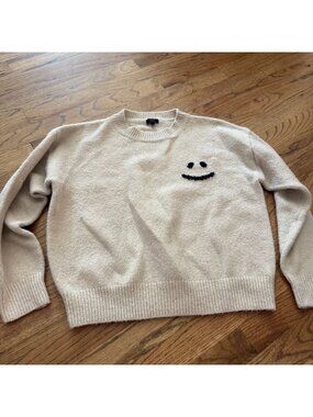 Debut Womens Tan Knit Smiley Sweater Small/Medium